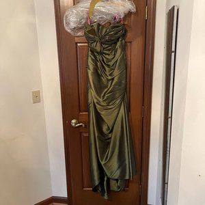 flirt maggie sottero olive green strapless prom ball gown dress size 8